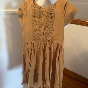 Joyfolie Mia Joy Brown Tan Kids Dress with Lace Detail